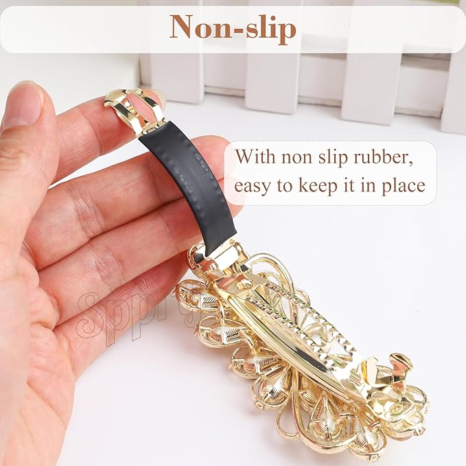 Large Gorgeous Rhinestone Hair Barrette for Women, Flower Jewelry Design (Champagne)
