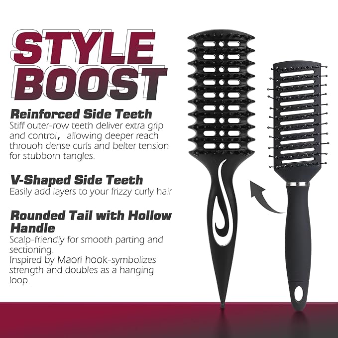 Candy Brush Curl Defining Vented Hair Brush for Effortlessly Blow Drying Detangling and Shaping and Styling, Airflow Wet Hair Brush for All Hair Types for Women and Men, Anti-Pull & Frizz, Black