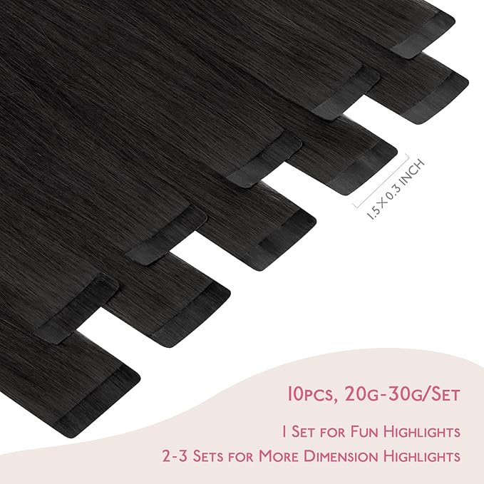 WENNALIFE Tape in Hair Extensions Human Hair Natural Black Tape in Extensions, 10pcs 30g 22 inch Remy Invisible Tape Ins Straight Colored Soft Real Human Hair Tape in Extensions Refill Set Extensions