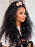 KLAIYI Water Wave 3 In 1 Flip Over 3/4 Half Wig Human Hair Curly Flip Over Seamless Blend Edges Glueless Wear and Go Drawstring Headband Clip In Wigs for Women Ready to Go Wig Beginner Friendly 24Inch