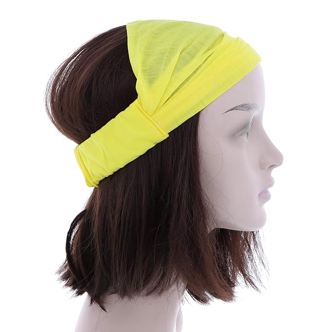 Set of 3 Wide Cotton Head Band Solid Boho Yoga Style Soft Hairbands Hot Pink Orange Yellow