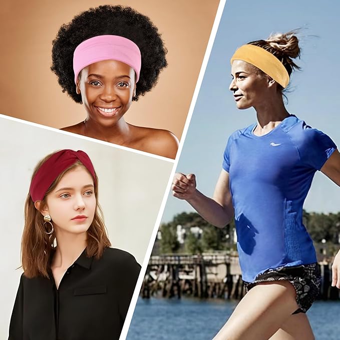 12 Pcs Stretchy Sport Headbands for Women,Absorbed Sport Headband Soft Twist Knotted Headbands for Yoga, Workout Daily Life