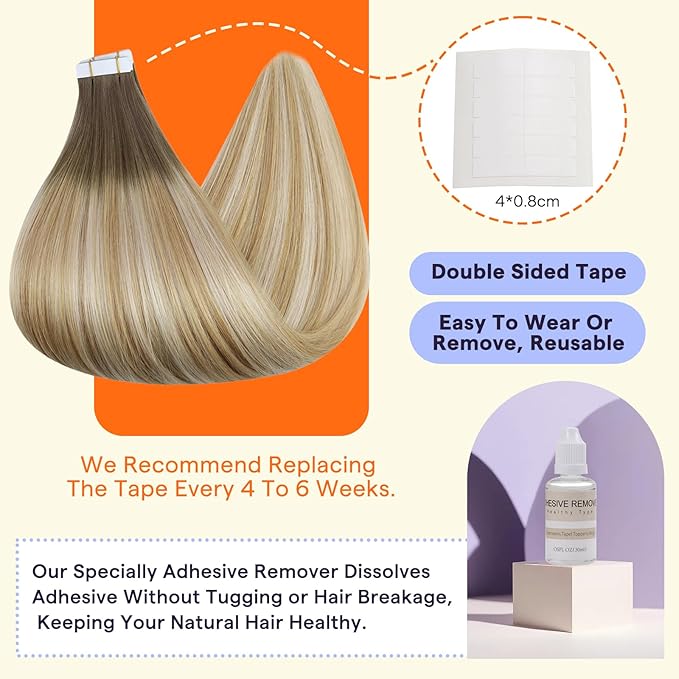 Full Shine Tape in Hair Extensions 12 Inch Color 6 Fading to 27 Honey Blonde and 60 Remy Hair Extensions 50g Adhesive Extension 20 Pieces Tape in Extensions for Women Real Hair