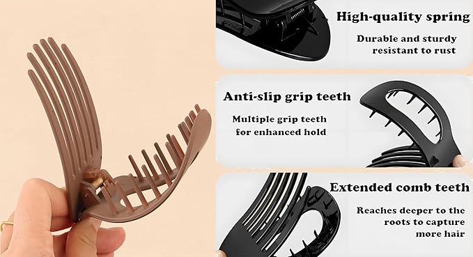 Dodorado Flat Hair Clips,Suerteyay/Hailoyearn Simple Refined Hair Clip, Sturdy Keep No Slip Large Claw Clips,Volume Flat Top Round Clip for Thick or Thin Hair (4p)