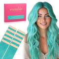 WENNALIFE Tape in Hair Extensions Human Hair Teal Green Tape in Extensions, 10pcs 25g 18 inch Remy Invisible Tape Ins Straight Colored Soft Real Human Hair Tape in Extensions Refill Set Extensions