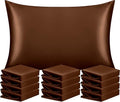 NTBAY 12 Pack Satin Queen Pillowcases for Hair and Skin, Luxurious and Silky Pillow Cases with Envelope Closure, 20 x 30 Inches, Brown