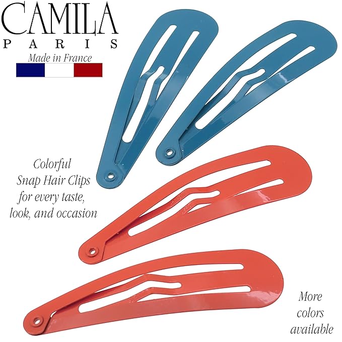 Camila Paris CP1330B French Hair Barrettes Clips, Snap Hair Slides Clic Clac for Women, Styling Girls Side Slide-in Metal Snap Pin Hair Accessories for Women. Strong Hold, No Slip Grip, Made in France