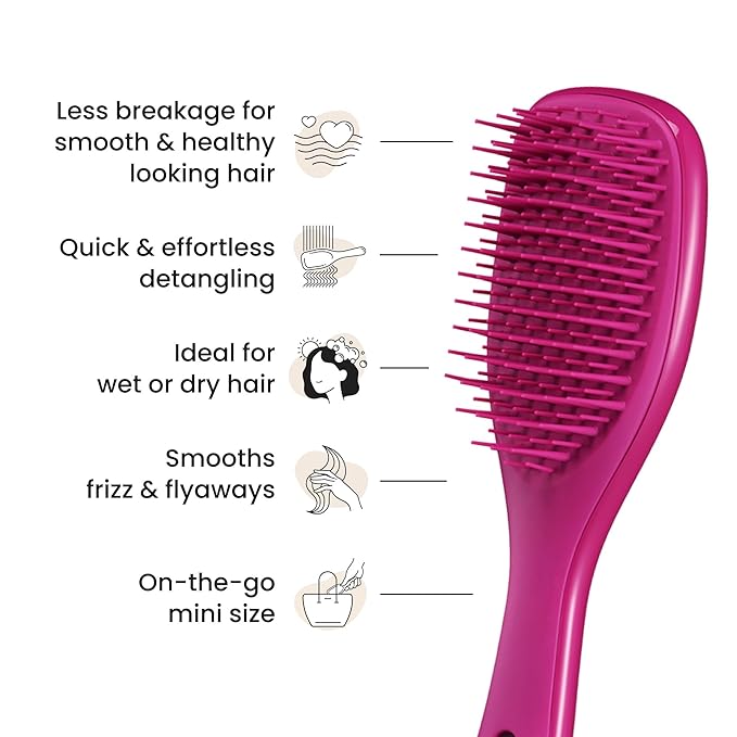 Tangle Teezer Ultimate Detangler Hairbrush, Eliminates Knots & Reduces Breakage, Mini Hair Brush for Travel, Small Hands & All Hair Types, Electric Raspberry