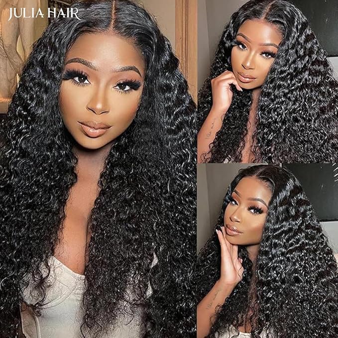 Julia Hair Water Wave 13x4 Pre Everything Glueless Lace Front Wigs Human Hair for Women 12A Pre Cut HD Lace Frontal Wigs Pre Plucked Put on and Go Bye Bye Knots Wig Natural Color 180% Density 26 Inch