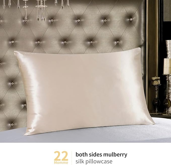 ZIMASILK 22 Momme Silk Pillowcase for Hair and Skin - 100% Pure Mulberry Silk with Hidden Zipper, Grade 6A Luxury Pillow Case for Women, Soft & Durable, Gift Box (Queen 20"x30" Beige)