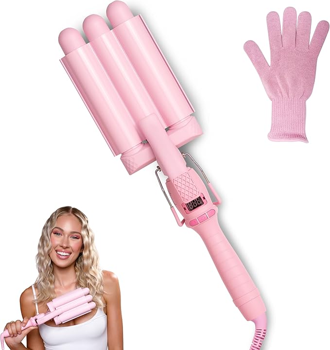 Mermade PRO Hair Waver 1" - 3 Barrel, Curling Iron 1 Inch, Ceramic Barrel Waver for Thick, Thin, Long, or Short Hair - 1", Pink