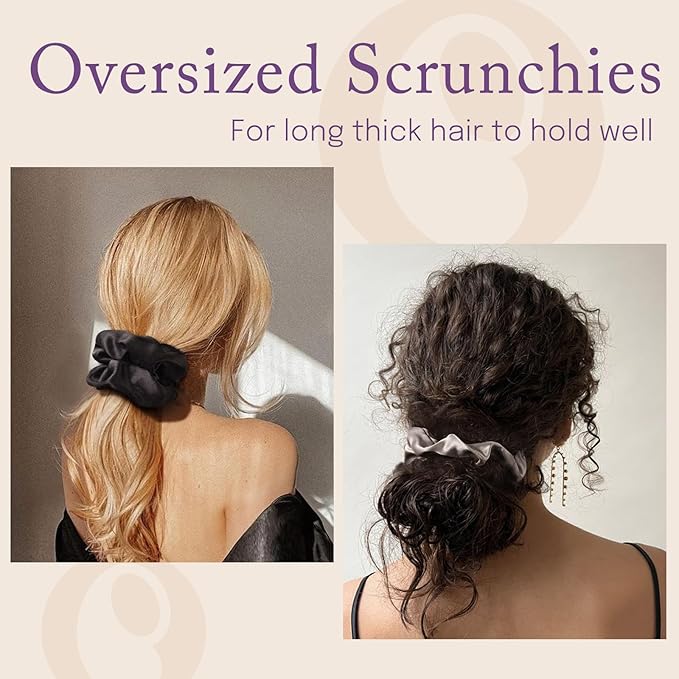 OLESILK Silk Scrunchies Oversized 100% Mulberry: Large for Long Thick Hair, Soft and Smooth for No Damage Hair Care Sleeping, Vintage Fashion