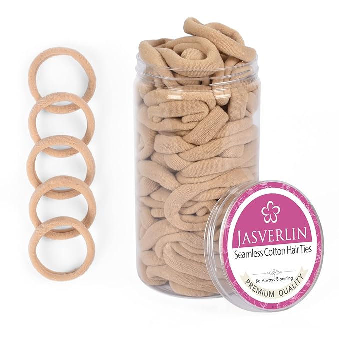 100pcs Light Blonde Hair Ties Ponytail Holders, Seamless Cotton Fabric No Damage Thick Curly Thin Hairties Bands, Soft & Stretchy 1.5 inch