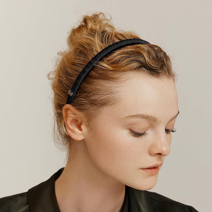 SHE'S FREE STYLE JUST FOR YOU Upgraded Classic Thin Headbands for Women, Non-Slip Polyester & Plastic Hair Bands with Teeth for Strong Hold Grip, Durable Hair Accessories (Gold-K0, Upgrade)