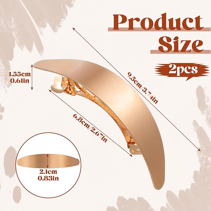 2Pcs Oval French Barrette Hair Clips, Vintage Metal Gold Hair Clip, Elegant French Clip for All Hairs, Gold Hairs Barrettes for Wedding Prom & Formal Events Valentine's Day（Gold, Silver）