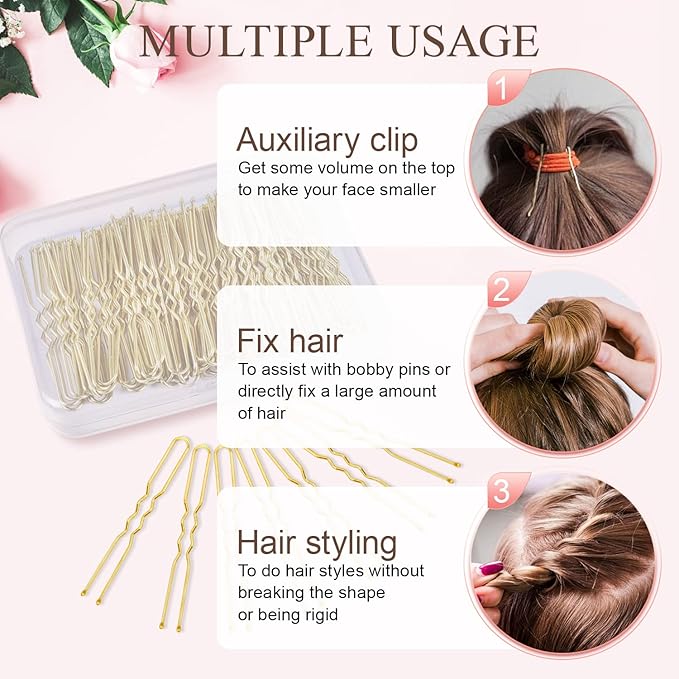 Hair Pins for Women, IKOCO 80pcs 2.75inch U Shaped Hair Pins with Storage Box, Gold