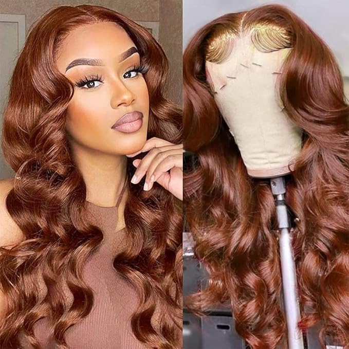 AMIRTY 200% Density Orange Ginger Lace Front Wigs Human Hair 13X4 HD Transparent Lace Front Wig Pre Plucked with BabyHair Chestnut Brown #33 Human Hair Wigs For Women Glueless Wigs