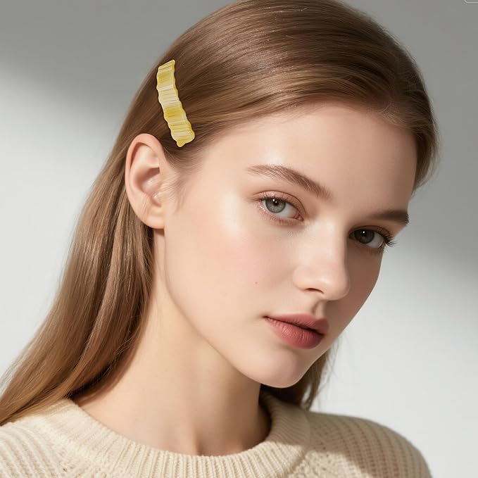 Hair Clips for Women,3.5 Inch Acetate Medium Hair Claw Clips for Women Thin Thick Curly Hair,Strong Hold No Slip Grip,French Classic Multicolor Barrettes Hair （Beige Yellow Oblong）