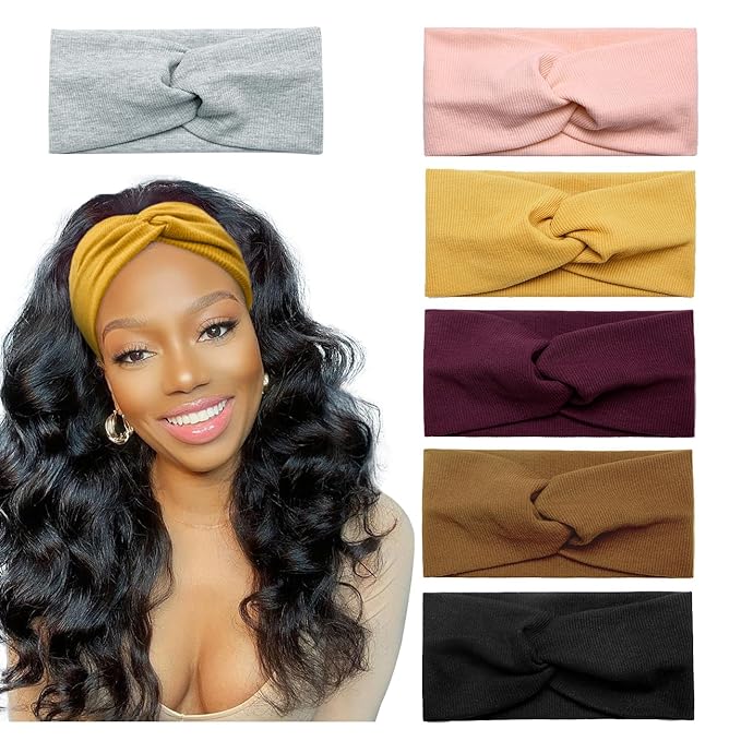 Huachi Turban Headbands for Women Trendy, Wide Women Head Bands, Fall Fashion Must Haves Thick Boho Stretchy Hair Bands Non Slip for Girls Yoga Workout Fashion Hair Accessories, Solid Color