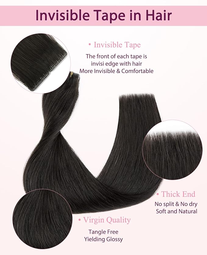 Pinkpearl Invisible Tape in Hair Extensions Human Hair, 20pcs 14inch 40g #2 Dark Brown Injection Tape in Extensions Real Remy Straight Seamless Silky Human Hair Injected