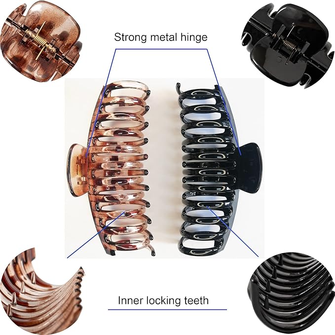 5.5 Inches Extra Large Hair Clips for Long Thick Hair Women’s Jumbo Hair Claw Clips 2 Counts in Set Hair Accessories (jaguar and black)