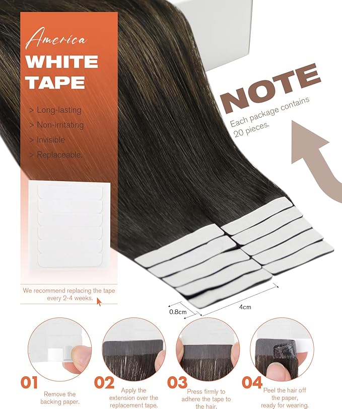 Sunny Hair Brown Tape in Hair Extensions 18 Inch Remy Tape in Extensions Human Hair Balayage Brown Tape ins Human Hair Extensions 20Pcs 50g