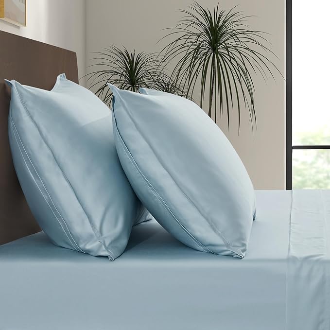 Luxury Bamboo Market |King Envelope Pillowcase Set | 100% Viscose Made from Bamboo | Organically Grown | Ultra Soft | Cooling | 2pcs [Spa Blue]