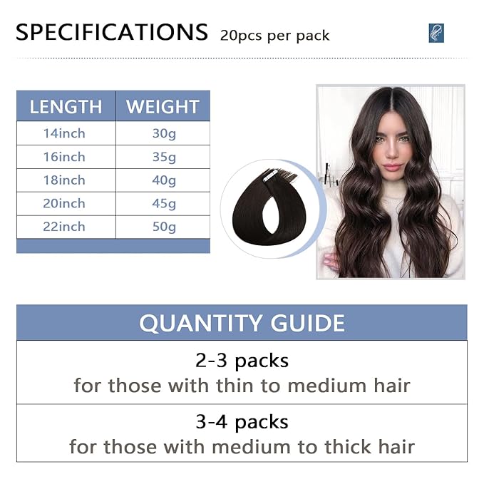 COOKAYU Invisible Tape in Hair Extensions, Darkest Brown 16Inch 35g 20pcs Seamless Invisi Edge Tape in Human Hair Straight Injected Extensions
