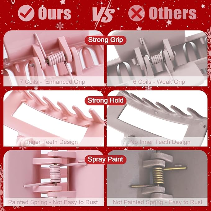 TOCESS Hair Claw Clips for Women - 8PK Large Neutral Square Jumbo Hair Clips for Thick, Thin, Long, Short, Curly Hair Girls, Big Jaw Clip Set for Daily Use(Glossy Blush)