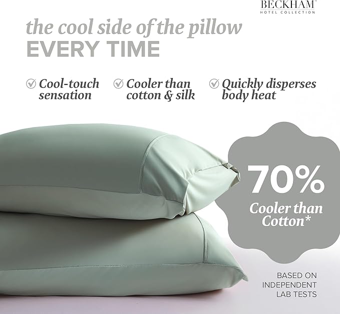 Beckham Hotel Collection Cooling Pillowcases for Hot Sleepers, King Size Set of 2, Cool Bedding, Envelope Closure, Silky Soft, Breathable, Moisture-Wicking, Aqua Gray