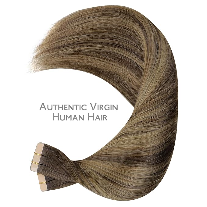 WENNALIFE Tape in Hair Extensions Human Hair, 40pcs 100g 16 inch Balayage Chocolate Brown to Caramel Blonde Hair Extensions Real Human Hair Straight Tape in Extensions Reusable Real Hair Extensions