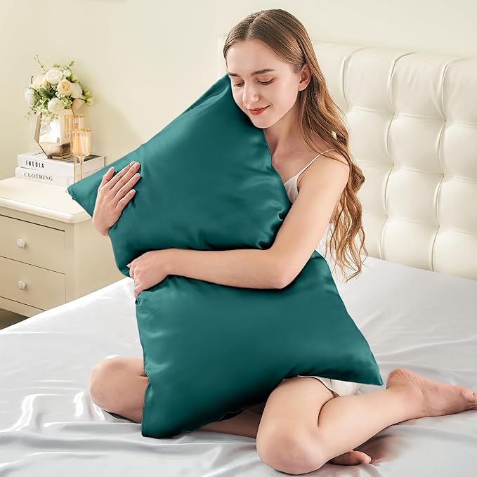 INFIIXSO Mulberry Silk Pillow Cases King Size Set of 2, Silk Pillowcase with Hidden Zipper 20"x36", Extraordinary Smooth and Soft Pillow Case for Hair and Skin(Teal, 2 Pack)