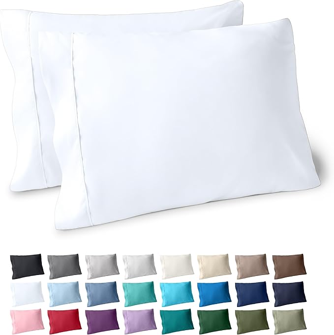 Bare Home Microfiber Pillow Cases - Standard/Queen Size - Cooling Pillowcases - Double Brushed - 2 Pack - Easy Care (Pillowcase Set of 2, White)