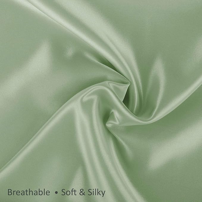BLISSFORD Satin Pillowcase with Zipper, for Hair and Skin Care, Feels Soft and Cool Like a Silk Pillowcase, Satin Pillow Cases 2 Pack, Slik Pillow Cover, Sage Green - Standard Size - Set of 2