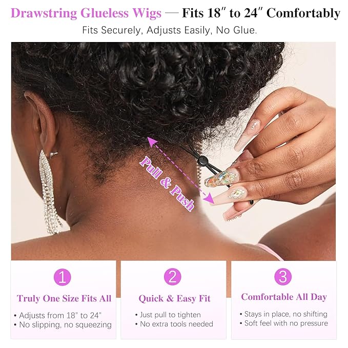 7x6 Burmese Curly Glueless Wigs Human Hair Pre Plucked Pre Cut 250% Density Drawstring Wig for Black Women 7x6 HD Lace Front Wigs Human Hair Glueless Wear and Go Nautural Color 32 Inch
