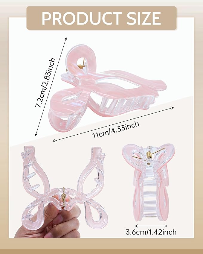 Mesovor 4 Pack Elegant Bow Hair Claw Clips, Nonslip 4.3" Large Hair Grip Hairclips for Thin and Thick | Acrylic Hair Strong Hold Hair Jaw Clamps (Mermaid Stripes)