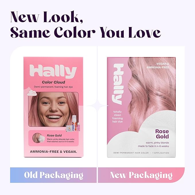 Hally Hair Color Cloud Hair Dye (Pink) - Demi-Permanent Foam Hair Color for Women & Men - Mess-Free & Long-Lasting Hair Dye Kit, Hair Coloring Products Wash Out in 4-6 Weeks, Vegan
