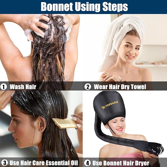 Hair Dryer Bonnet - Upgraded Extra Large Soft Adjustable Hooded Cap for Fast Hair Styling and Care