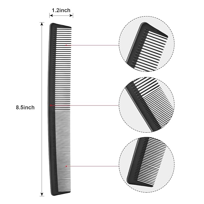 Leinuosen 3 Pack Fine and Wide Tooth Hair Comb, Professional Women and Men Black Carbon Barber Fiber Cutting Comb, Heat Resistant Tool for All Hair Types Salon Hairdressing Styling