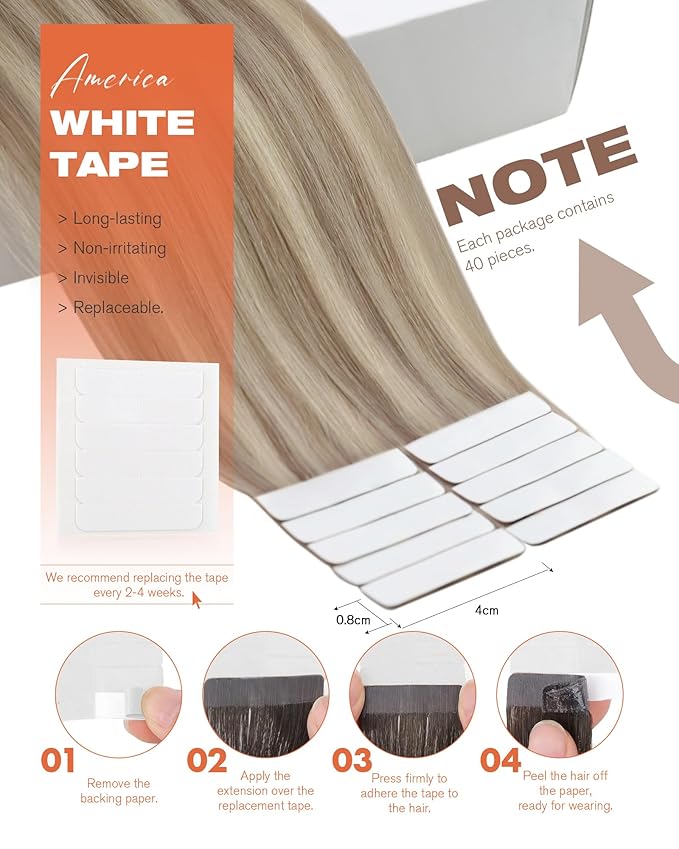 Sunny Hair Tape in Hair Extensions Real Human Hair Invisible Remy Hair Extensions Tape ins for Women Ash Blonde Highlight Bleach Blonde with Pink Hue 14 inch 40pcs 100g