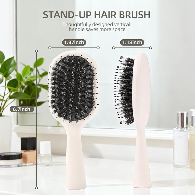 Boar Bristles Hair Brush for Women and Men, Detangling Hair Brush for Smoothing Massage Add Shine, Nylon&Boar Bristles Detangler brush for Hair Healthy (Medium-White)