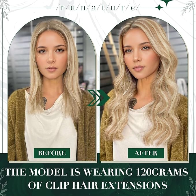 RUNATURE Blonde Clip in Hair Extensions Real Human Hair, Real Human Hair Clip in Extenisons for Women, Straight Natural Hair 20 Inch 50g 3pcs, #18P60 Ash Blonde Highlights