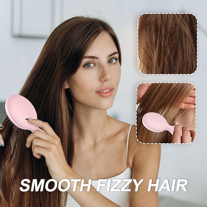 Mini Hair Bursh for Women,girls-Protable Travel Size Hair Brush for Pockets,Purse,backpack-Mini Detangler Brush for All Hair Types,Small Hair Brush for Detangling(Pink)