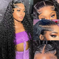 36 Inch 13×6 HD Lace Front Wigs Human Hair Water Wave 200 Density Lace Frontal Wigs Pre Plucked Deep Curly Human Hair Wig for Women Natural Black