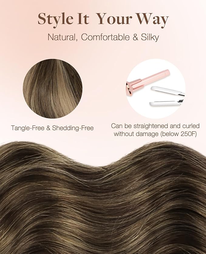 GOO GOO Invisi Edge Tape in Hair Extensions Human Hair, 4/27/4 Balayage Chocolate Brown to Caramel Blonde 20pcs 10inch 30g, Virgin Remy Hair, Seamless Injected Tape, Natural Look