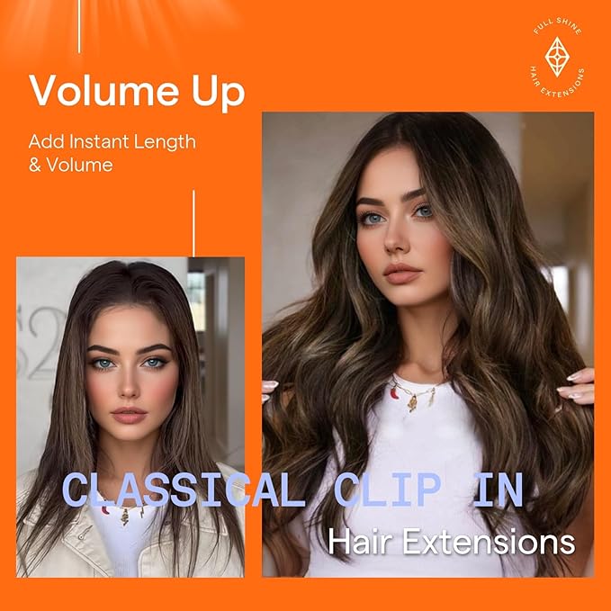 Full Shine Clip in Hair Extensions Dark Brown 22 Inch Balayage Hair Clip in Extensions Remy Hair Dark Brown Ombre Hair Extensions Real Human Hair Clip ins Straight 7 Pcs 120 G