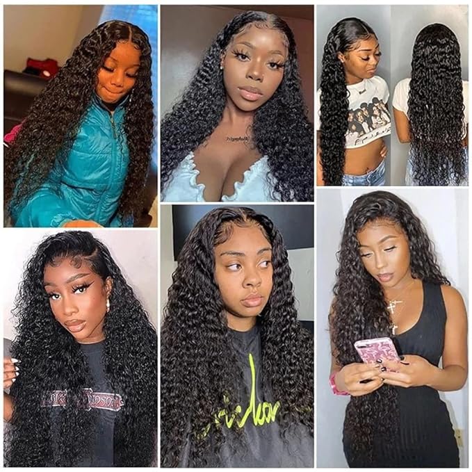 Deep Wave 13X6 HD Lace Front Wigs Human Hair Pre Plucked Brazilian Virgin Deep Curly Wigs with Baby Hair for Black Women Natural Black Color 200% Density 20 Inch