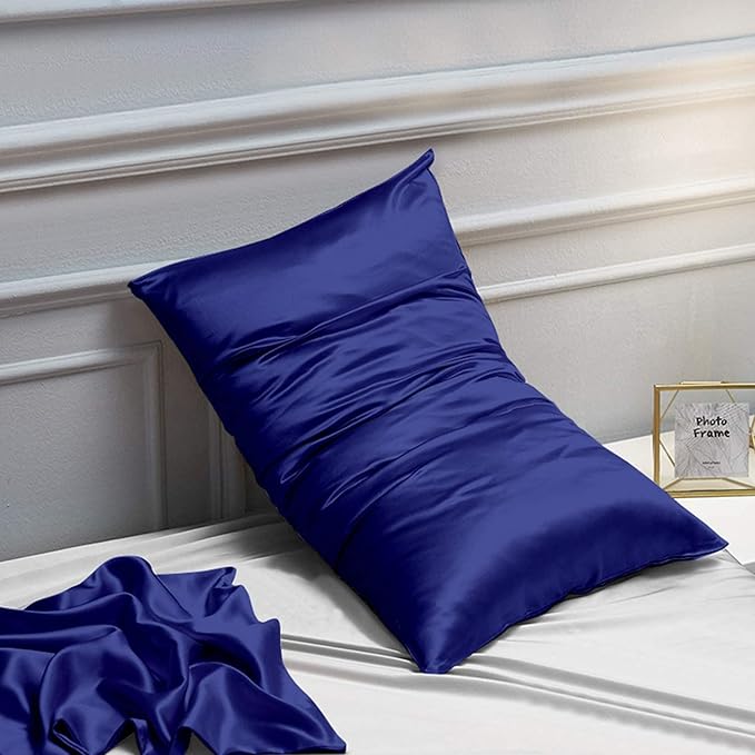 NTBAY 12 Pack Satin King Pillowcases for Hair and Skin, Luxurious and Silky Pillow Cases with Envelope Closure, 20 x 36 Inches, Navy Blue
