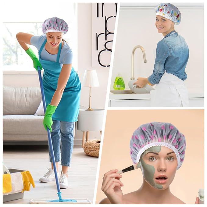 Pengxiaomei 6 Pcs Shower Cap, Hair Cap Reusable Waterproof Shower Caps for Women Men Kids