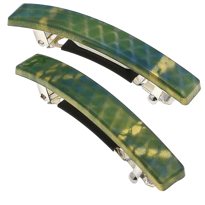 Camila Paris CP3032 French Hair Barrette Clip for Girls, Set of 2 Green Rubberized Metal Clasp Strong Hold Grip Hair Clips for Women, No Slip Durable Styling Girls Hair Accessories, Made in France